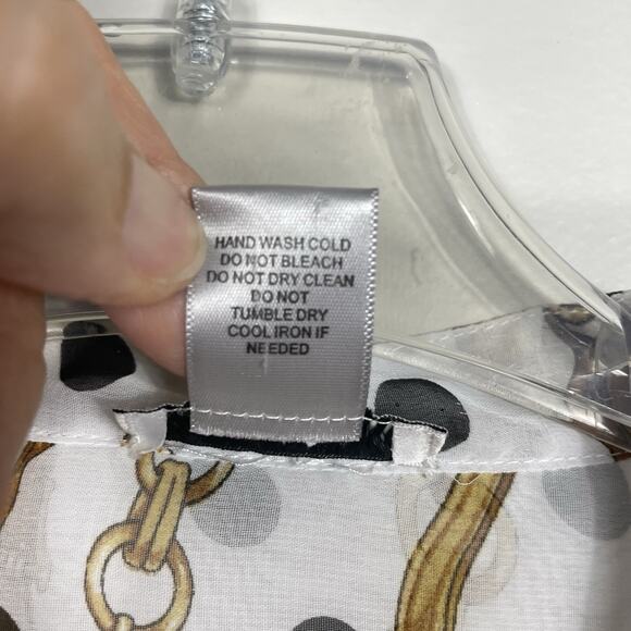 Vtg Cache Ruffle Blouse Top Size M White Equestrian Polkadot Print Career Office - Picture 4 of 8